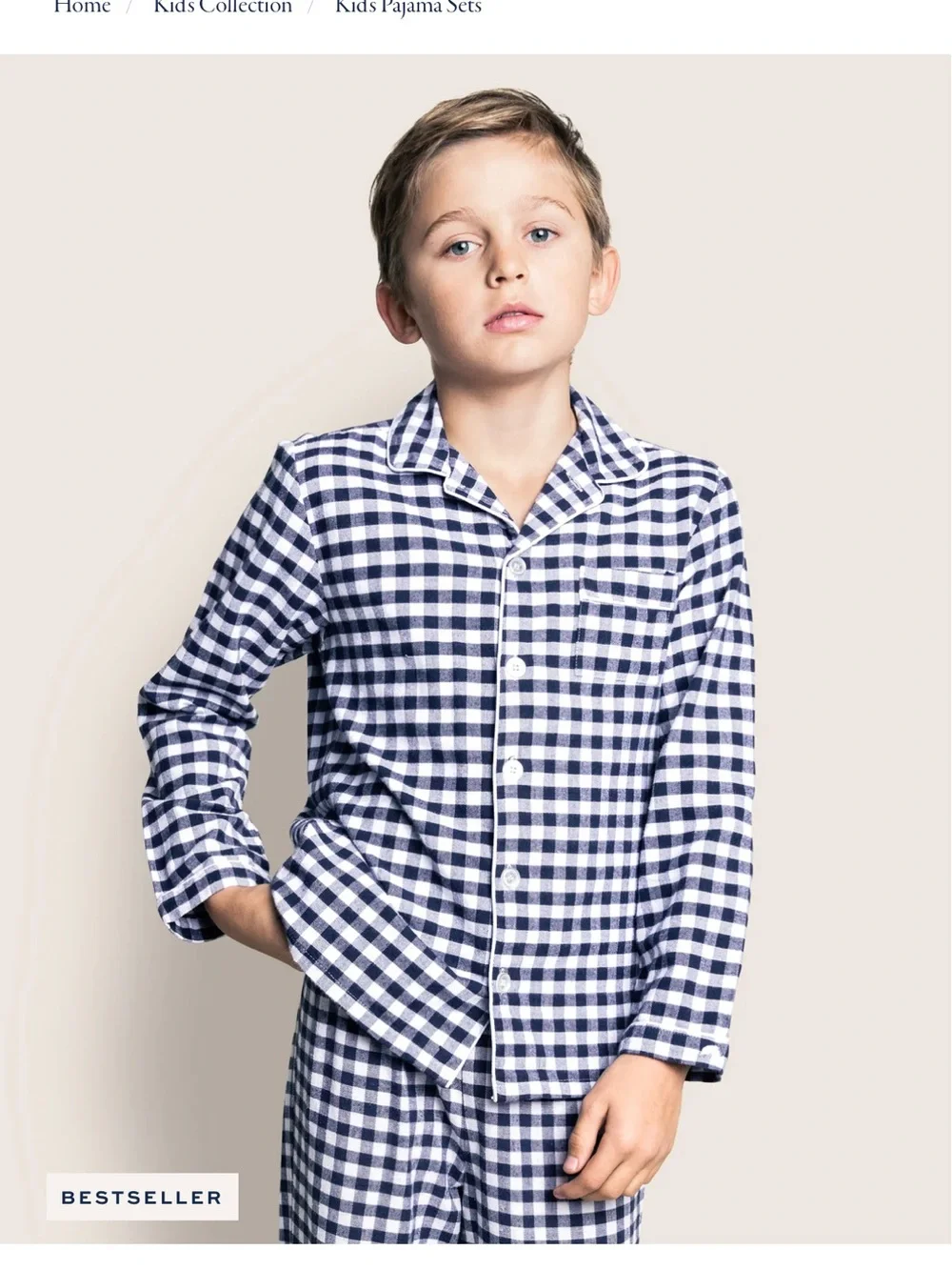 Petite Plume Kid’s Twill Pajama Set in Navy Gingham 3T